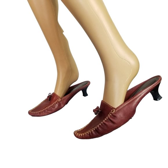 Red leather pointed mocassin heels Via Uno size 8 - Picture 13 of 14